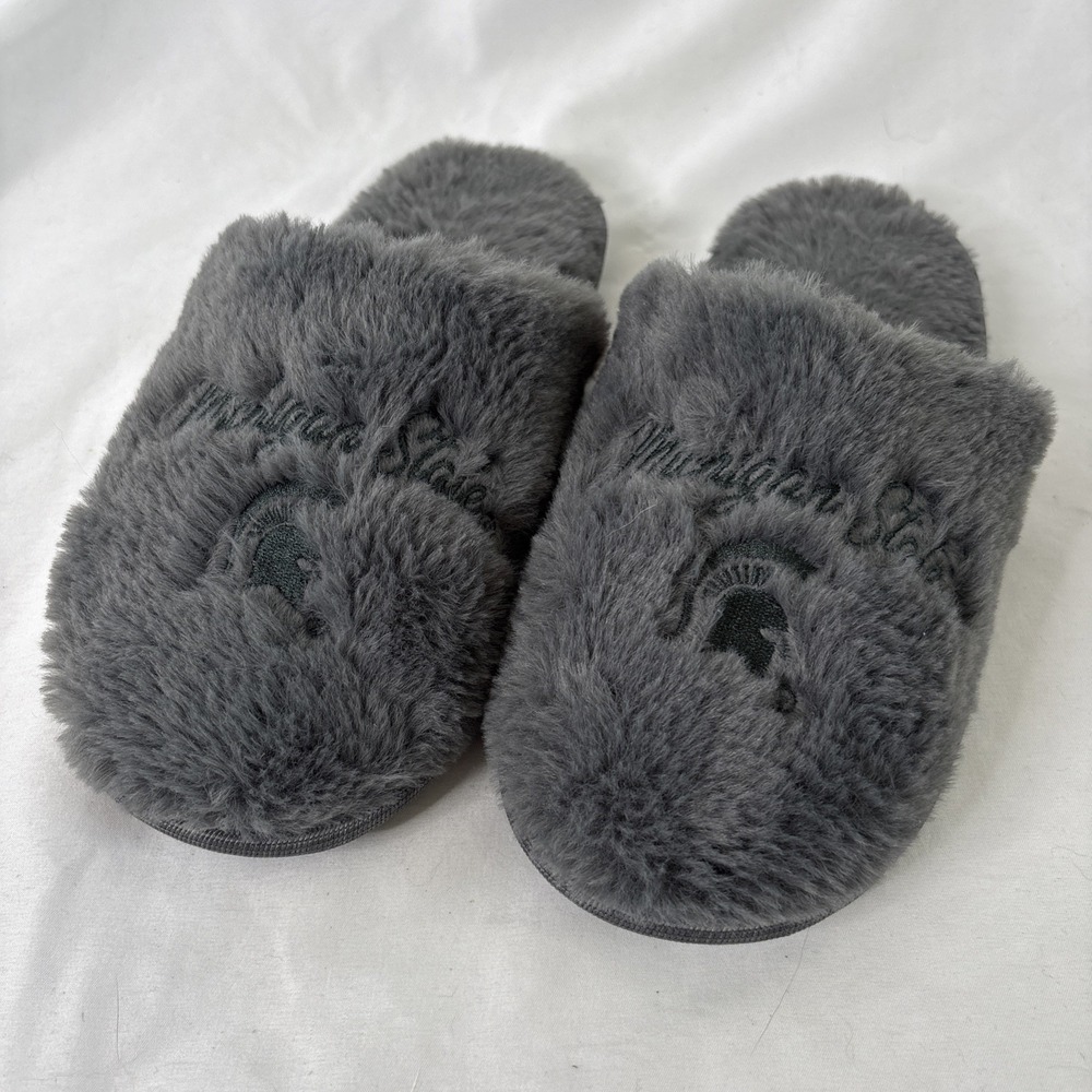 Michigan State Spartans MSU Women's 5/6‎ Slip On Slippers Gray Green House Shoes